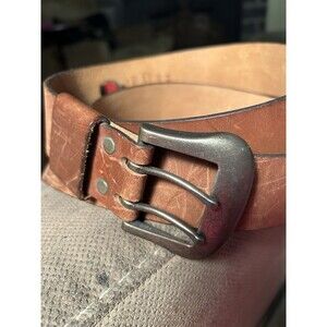 Vintage Miller Brown Leather Belt Size 44 Oil Tan Bridle Brass Buckle 1970s